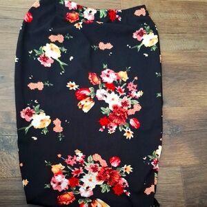 Shein Large Floral Black Pencil Skirt